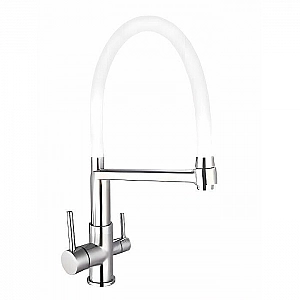 Смеситель Esko Kitchen K26 W R-излив нержавеющая сталь с подключением к фильтру белый