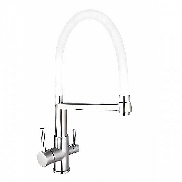 Смеситель Esko Kitchen K26 W R-излив нержавеющая сталь с подключением к фильтру белый