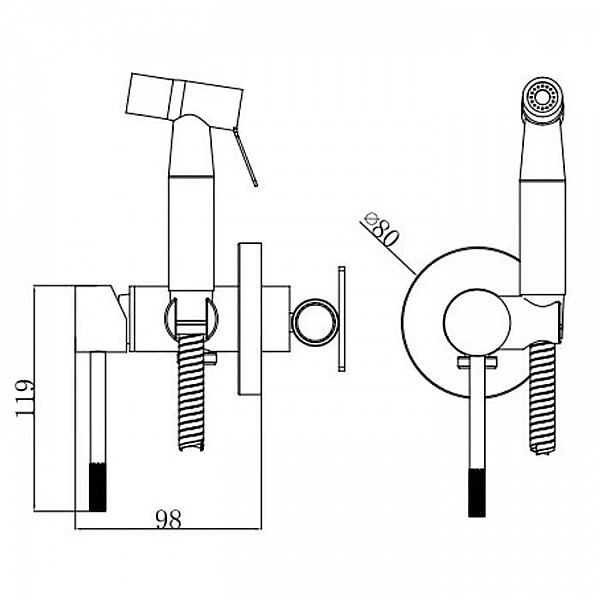 Смеситель Voda Vessel Gun Metal VSL01GM с гигиеническим душем графит