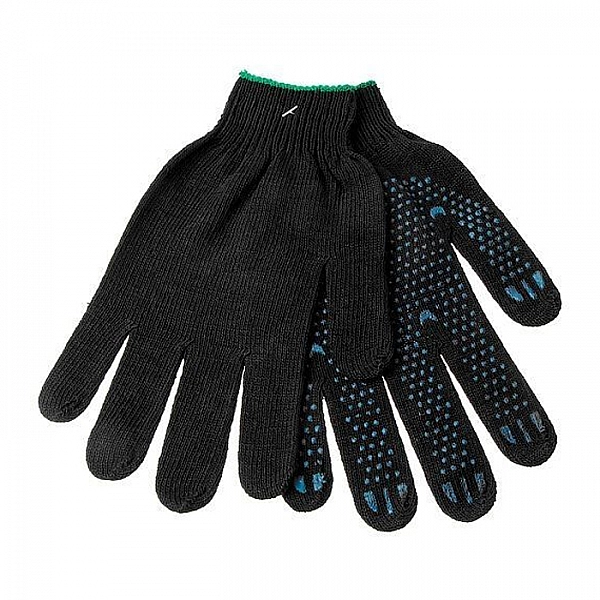Перчатки хлопчатобумажные 3796  с ПВХ Точка 10 класс черные