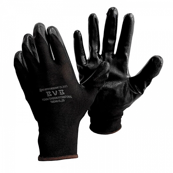 Перчатки из полиэстра Bilt TR-517В черные с черным нитриловым покрытием размер 10 с ярлыкодержателем