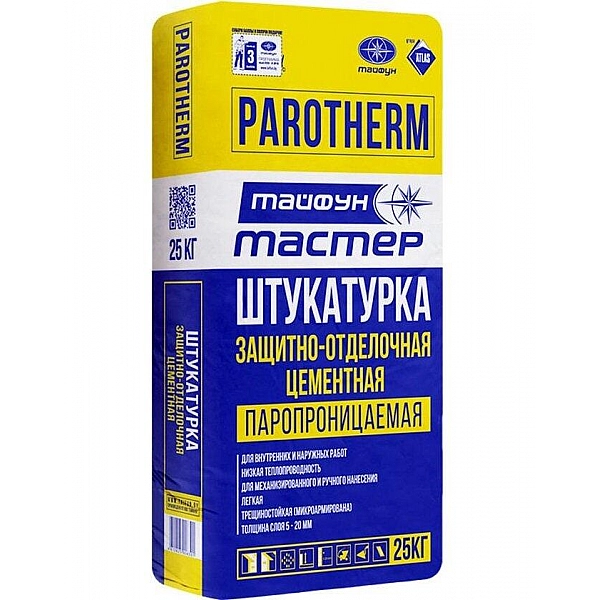 Штукатурка Тайфун Мастер ParoTherm защитно-отделочная цементная 25 кг