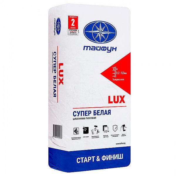 Шпатлевка Тайфун Lux гипсовая белая 15 кг