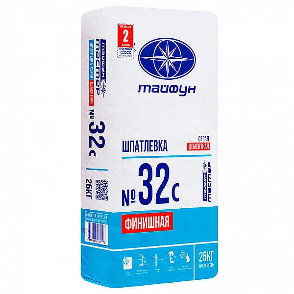 Шпатлевка Тайфун Мастер №32 С Финиш цементная серая 25 кг