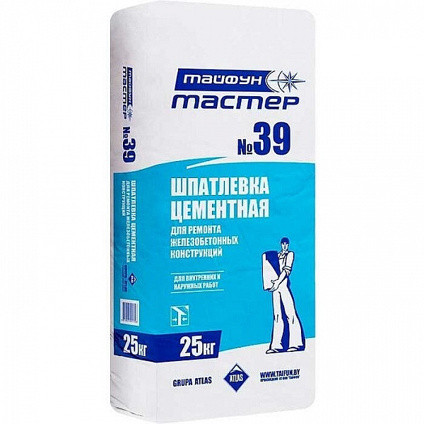 Шпатлевка Тайфун Мастер №39 цементная для ремонта и отделки железобетонных конструкций 25 кг
