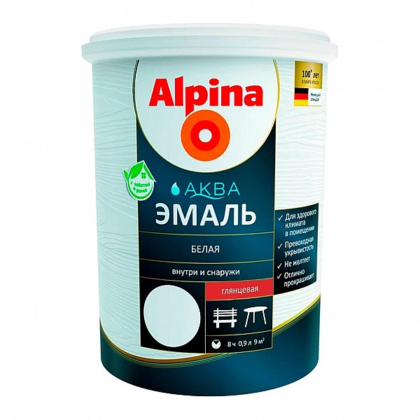 Эмаль Alpina Аква глянцевая 0.9 л белая