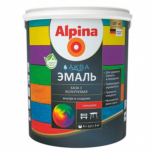 Эмаль Alpina Аква база 1 глянцевая 0.9 л белая