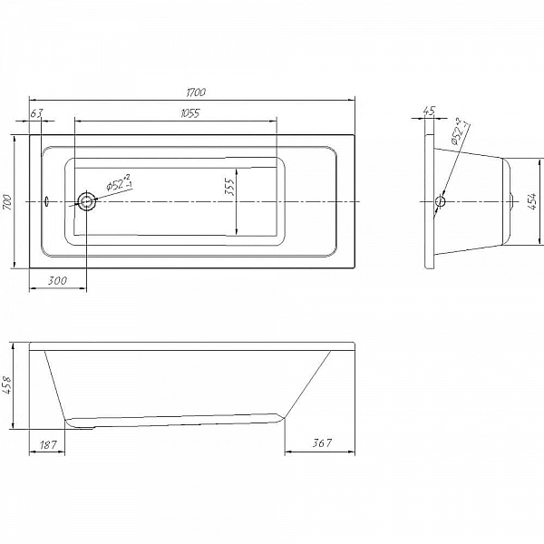 Ванна акриловая ВентоСпа Navaro 170*70 см без сифона, ножек и крепления