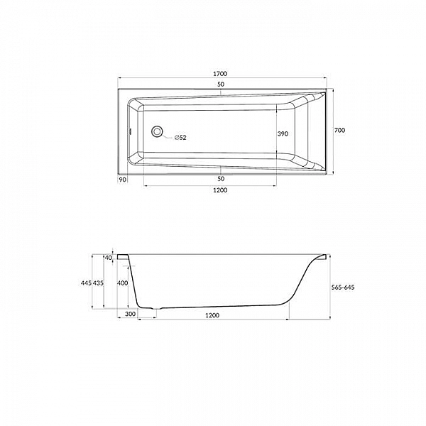Ванна акриловая Cersanit Lorena 170*70 см без ножек