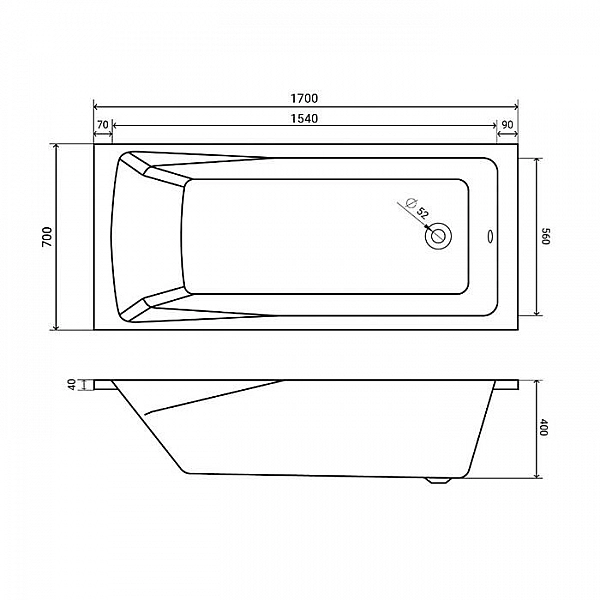 Ванна акриловая Lauter Aurora 21010070 170*70 см без ножек