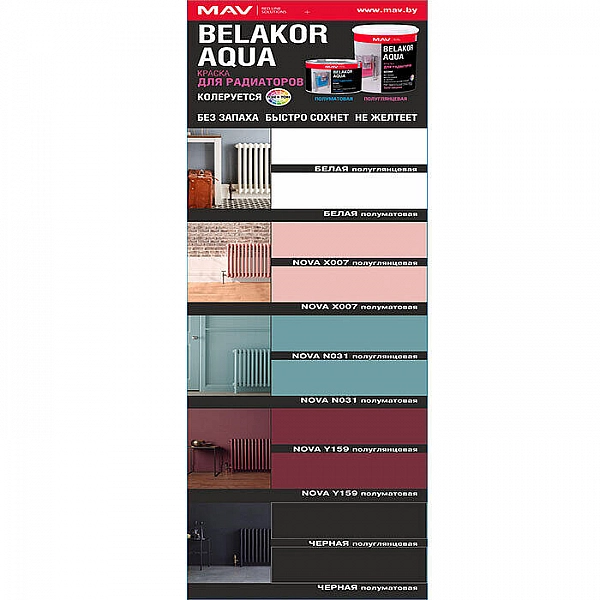 Краска MAV Belakor Aqua для радиаторов белая полуглянцевая 1 л