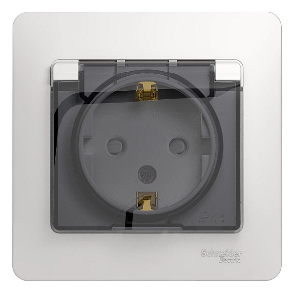 Розетка Systeme Electric Glossa GSL000148 1 место с заземлением со шторками с крышкой белая