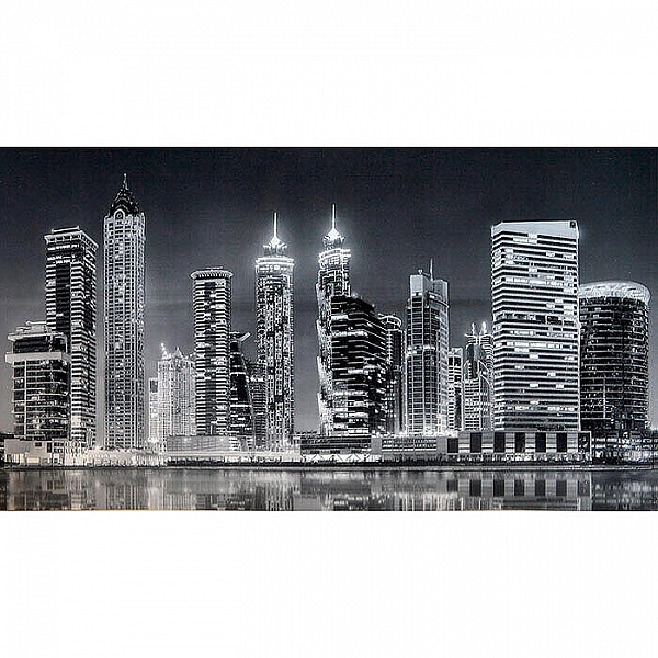 Фартук-панно ПВХ Grace Вечерний Дубай черно-белый 602*1002 мм