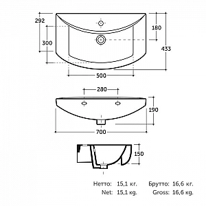 Умывальник Керамин Палермо 70 см мебельный с отверстием с креплением. Изображение - 4