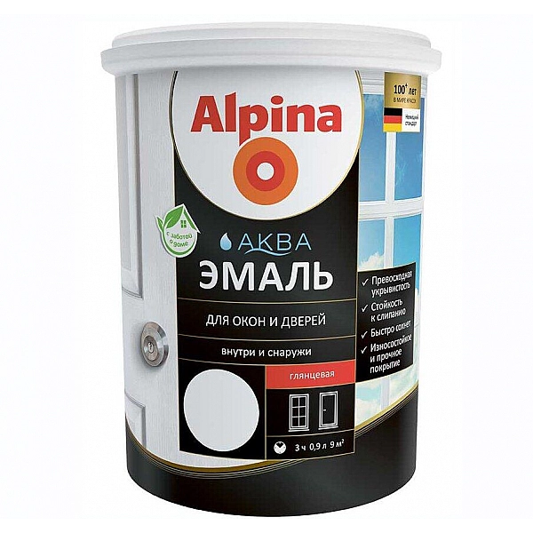 Эмаль Alpina Аква для окон и дверей 0.9 л белая