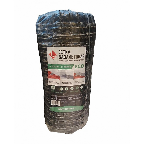 Сетка базальтовая для кладки из блоков и кирпича Lihtar Eco 25*25 мм 0.37*25 м