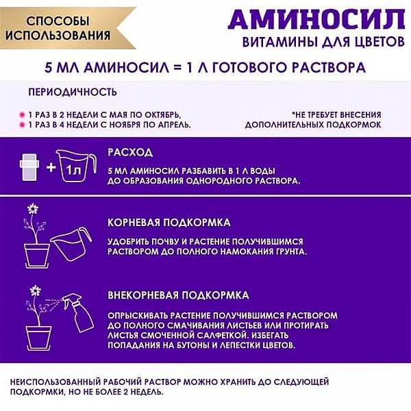 Витамины для растений Аминосил для комнатных цветов 5 мл