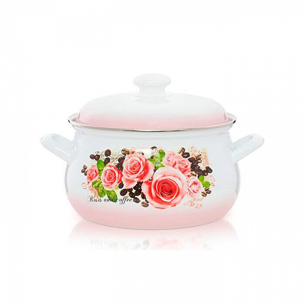 Кастрюля Эстет Розы и кофе эмалированная грушевидная 3 л