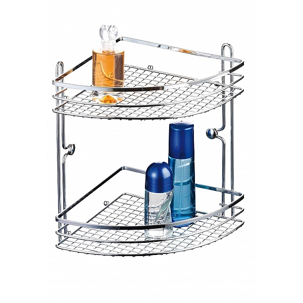 Полка для ванной комнаты Axentia Кассандра 280868 угловая двухъярусная металлическая