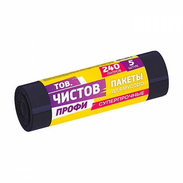 Пакеты для мусора 240 л Тов.Чистов Профи 41032 ПВД 5 шт черный