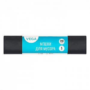 Мешки для мусора 240 л Vega 25 мкм 90*130 см черные в рулоне 5 шт