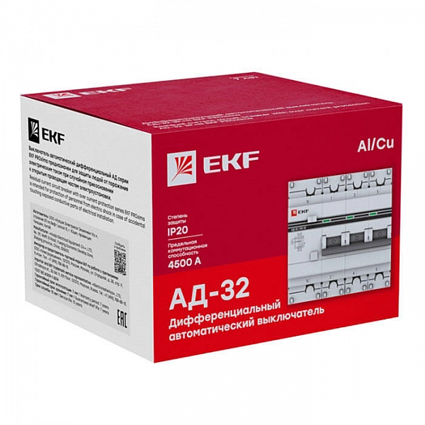 Дифференциальный автомат EKF PROxima АД-32 3P+N 25А 30мА C тип AC 4.5кА