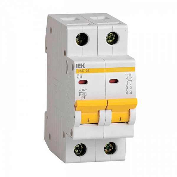 Автоматический выключатель IEK ВА47-29 2Р 6А 4.5кА х-ка С