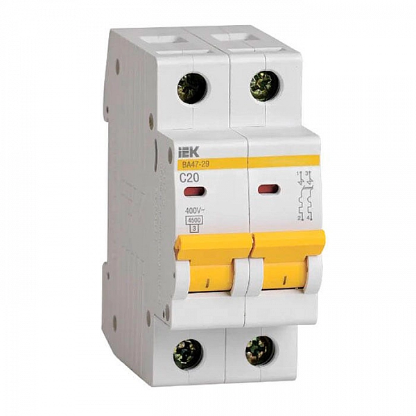 Автоматический выключатель IEK KARAT ВА47-29 2Р 20А 4.5кА х-ка С