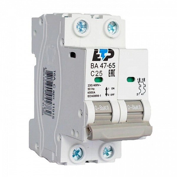 Автоматический выключатель ETP 11917 ВА 47-65 2Р 25А 6кА C