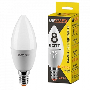 Лампа светодиодная Wolta LX 30YC8E14 C37 8Вт Е14 3000К