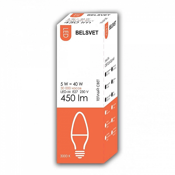 Лампа светодиодная Belsvet LED-M C37 5W 3000K E27