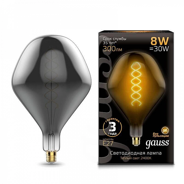 Лампа светодиодная Gauss Filament SD160 8W 300lm 2400К Е27 gray flexible LED 163802008