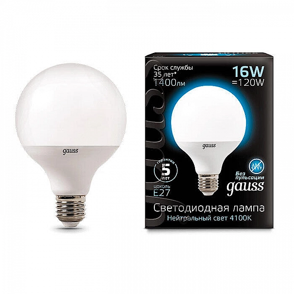 Лампа светодиодная Gauss LED G95 E27 16W 4100K 105102216
