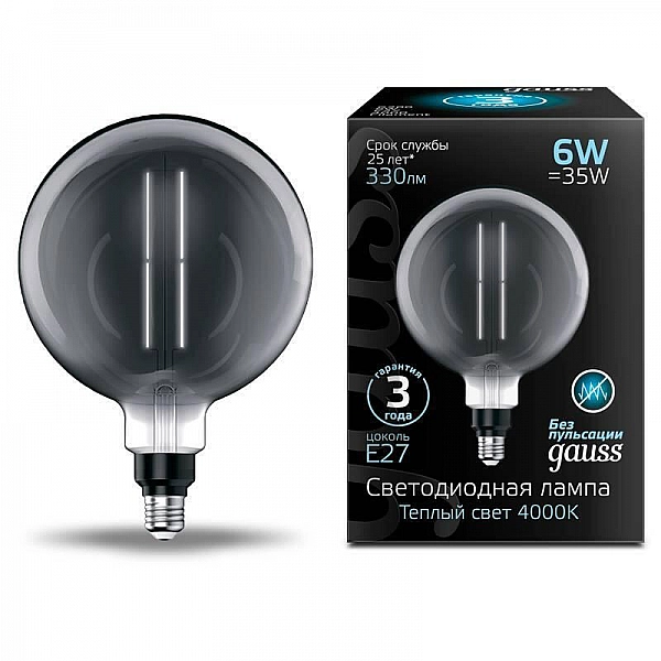 Лампа светодиодная Gauss Filament G200 6W 330lm 4000К Е27 gray straight LED 154802205