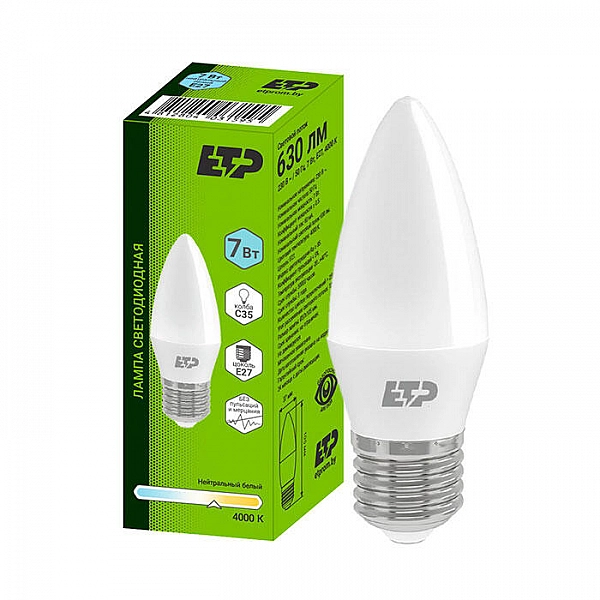 Лампа светодиодная ETP 35927 7W С35 Е27 4000К
