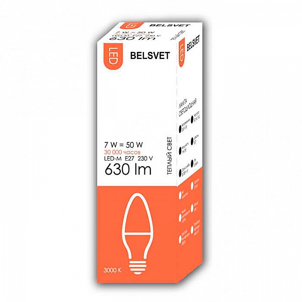 Лампа светодиодная Belsvet LED-M C37 7W 3000K E27