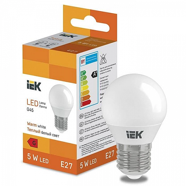 Лампа светодиодная IEK LL-I-G45-5-230-30-E27 Шар G45 5 Вт 400lm 3000K E27
