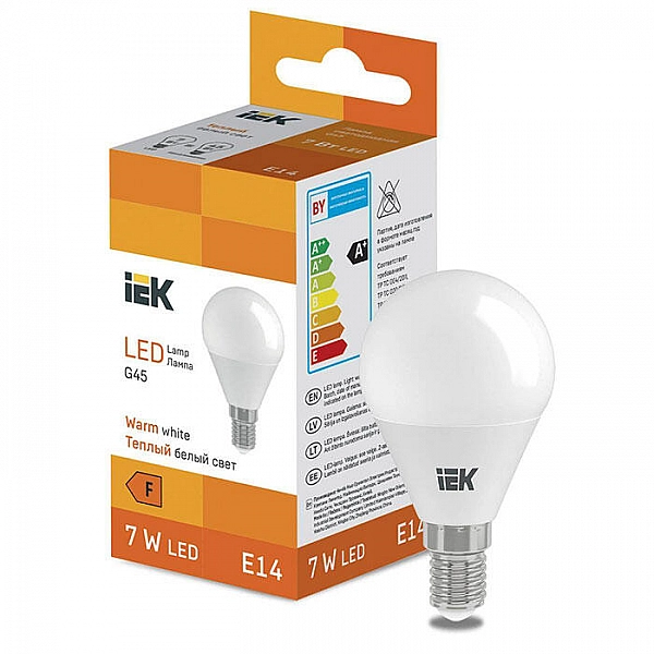 Лампа светодиодная IEK LL-I-G45-7-230-30-E14 Шар G45 7 Вт 600lm 3000K E14