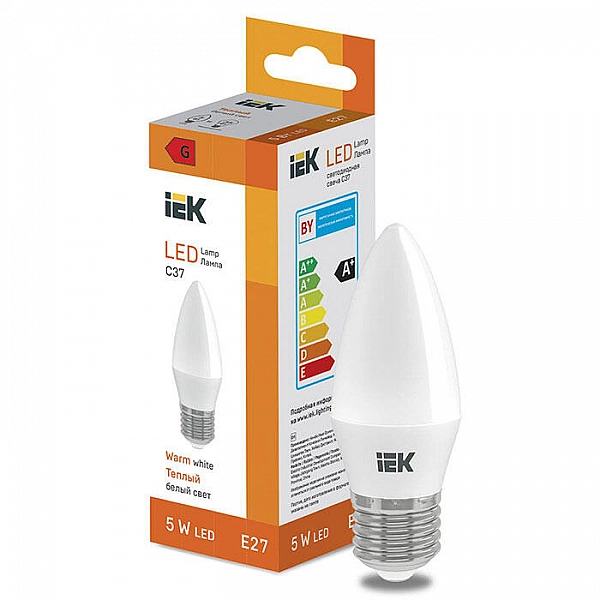 Лампа светодиодная IEK LL-I-C37-5-230-30-E27 Свеча-C37 5 Вт 400lm 3000K E27