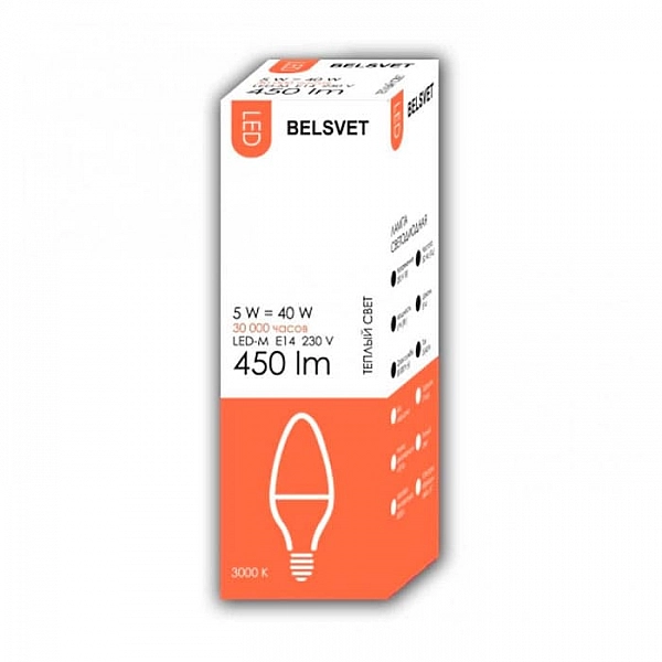Лампа светодиодная Belsvet LED-M C37 5W 3000K E14