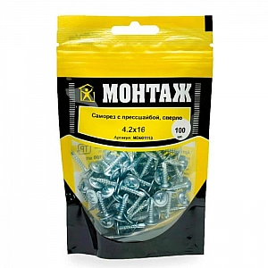Саморез 4.2*16 мм Монтаж с прессшайбой сверло дой-пак S 100 шт