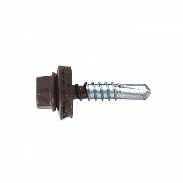 Саморез кровельный 4.8*35 мм ЕКТ B009421 с резиновой прокладкой сверло PT1 RAL 8017 контейнер 50 шт