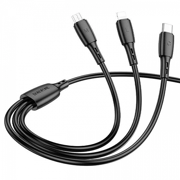 Кабель Borofone 84543 BX71 3в1 Lightning+Micro+Type-C 1 м черный