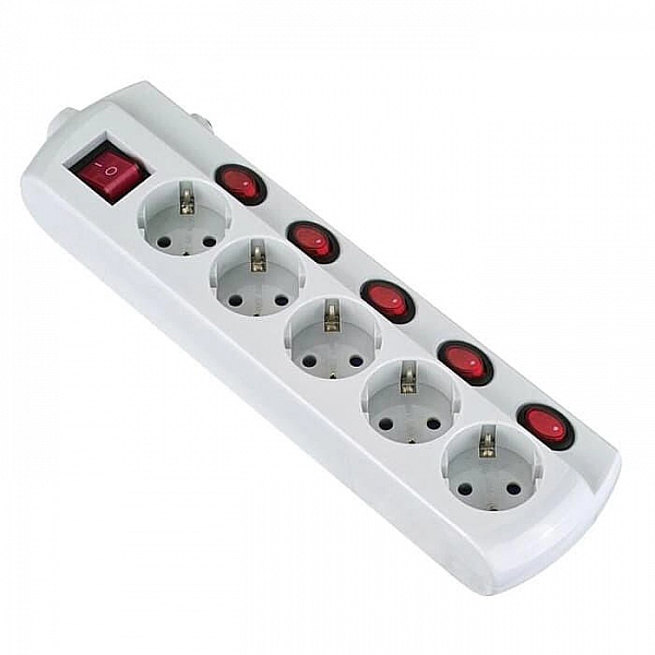 Удлинитель Electraline 62502 5 гнезд с заземлением с выключателем на каждой розетке 1.5 м белый