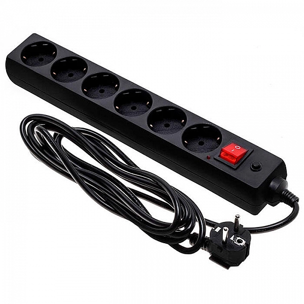 Удлинитель с сетевым фильтром ETP Security 77509 6 гнезд с заземлением с выключателем ПВС 3*1.5 мм.кв 3 м черный