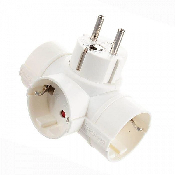 Разветвитель Electraline 55040 3 гнезда с заземлением 16A белый