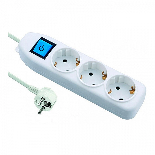 Удлинитель Electraline 62010 3 гнезда с заземлением с выключателем и защитой от детей 1.5 м белый