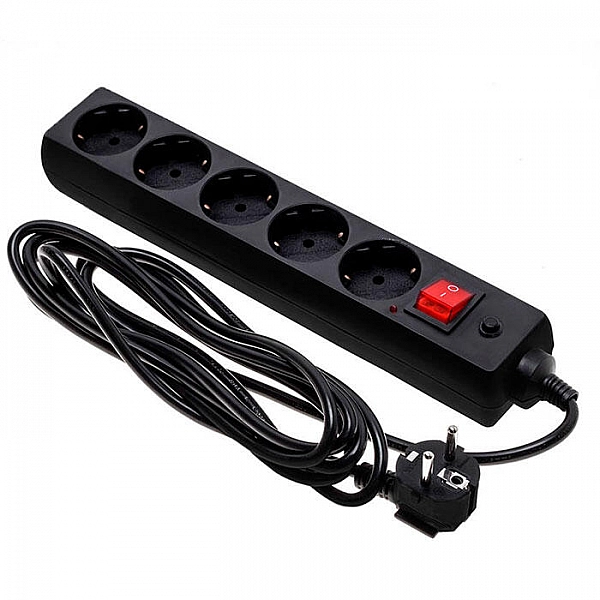 Удлинитель с сетевым фильтром ETP Security 77513 5 гнезд с заземлением с выключателем ПВС 3*1.5 мм.кв 2 м черный