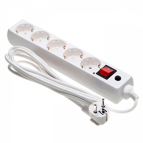 Удлинитель с сетевым фильтром ETP Security 77511 5 гнезд с заземлением с выключателем ПВС 3*1.5 мм.кв 2 м белый