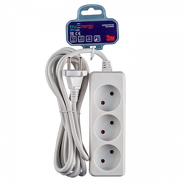Удлинитель Truenergy Home 15002 3 гнезда без заземления 10А бытовой 3 м